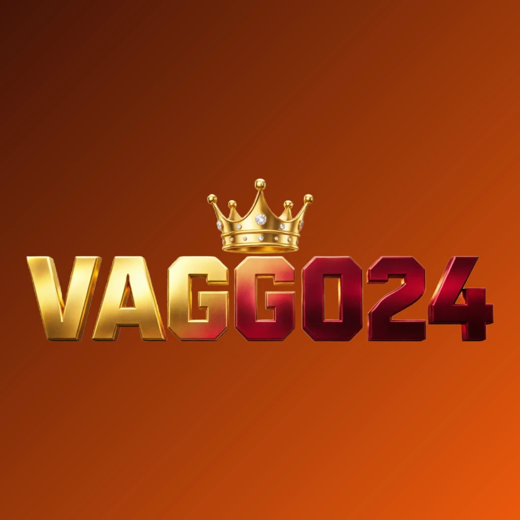 Dynamic casino-style logo for VAGG024 featuring massive bold lettering in bright gold and crimson colors with a glowing crown and sparkling light effects on a transparent background